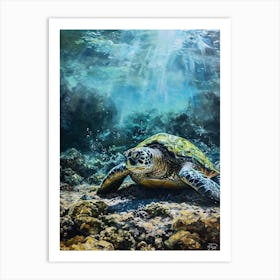 Sea Turtle On The Ocean Floor 1 Art Print