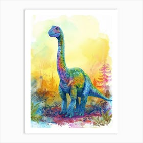 Rainbow Watercolour Brontosaurus Dinosaur 2 Art Print