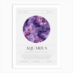 Aquarius Zodiac Sign, Amethyst Birthstone Crystal Gem Art Print