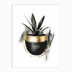 Gold And Black Plant 1 Art Print