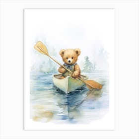 Rowing Teddy Bear Painting Watercolour 4 Art Print