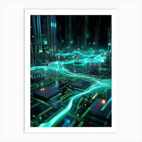 Cyber Intelligence And Memory Visualized In A 3d Model A Nexus Of Data Streams Flowing And Intertwi (5) Art Print