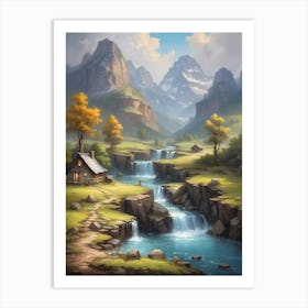 Waterfall In The Mountains 2 Art Print