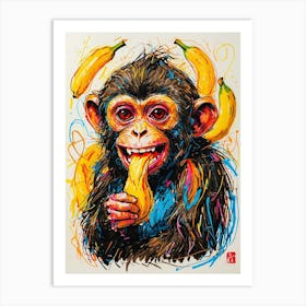 Chimpanzee Eating Banana Art Print