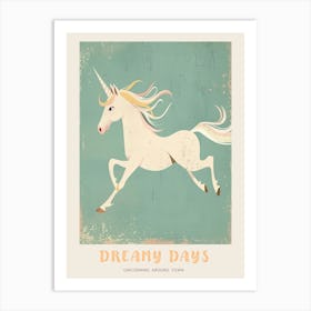 Pastel Unicorn Blue Background 2 Poster Art Print