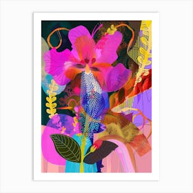 Veronica 1 Neon Flower Collage Art Print