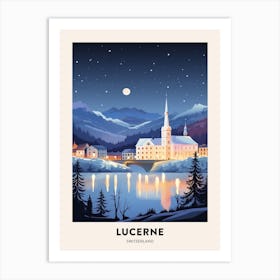 Winter Night  Travel Poster Lucerne Switzerland 1 Art Print