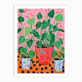 Pink And Red Plant Illustration Pothos Pearls 4 Art Print