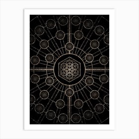 Geometric Glyph Radial Array in Glitter Gold on Black n.0299 Art Print