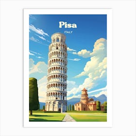 Pisa Italy Leaning Tower Travel Art Illustration Art Print