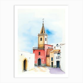 Watercolor Sketch Of A Village In Spain Art Print