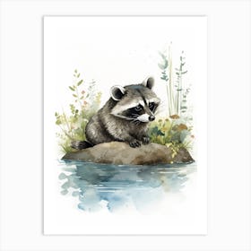 A Panama Canal Raccoon Watercolour Illustration Story 1 Art Print