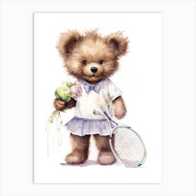Badminton Teddy Bear Painting Watercolour 1 Art Print