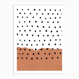 Mid-Century Abstract Terracotta and Black Dots Block Print Art Print