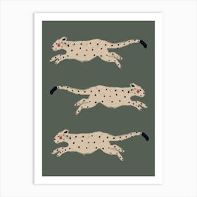 Green Leaping Leopards Art Print