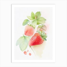 Day Neutral Strawberries, Plant, Pastel Watercolour Art Print