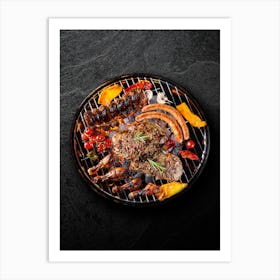 Grill BBQ — Food kitchen poster/blackboard, photo art Art Print