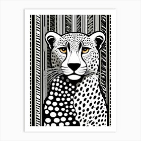 Cheetah Lino cut Black And White Lines, animal art, 157 Art Print