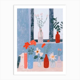 Flowers In Vases. Pastel Illustration Art Print