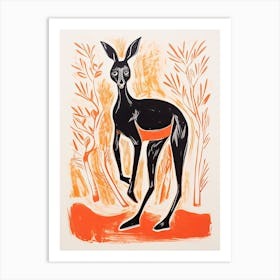 Kangaroo, Woodblock Animal Drawing 2 Art Print