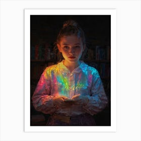 Girl With A Glowing Phone Art Print