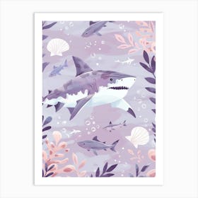 Purple Shark In The Ocean Illustration 2 Art Print