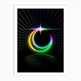 Neon Geometric Glyph in Candy Blue and Pink with Rainbow Sparkle on Black n.0305 Art Print