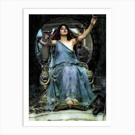 Circe Offering the Cup to Ulysses 1891 - Oil Painting in HD by John Williams Waterhouse ~ Tags: Circe, Ulysses, John William Waterhouse, Greek mythology, classical art, mythological art, fantasy art, painting print, vintage painting, historical art, magic, witchcraft, ancient Greece, goddess Circe, Greek gods, art print. Art Print