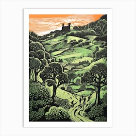 Tuscany Italy Linocut Illustration Style 2 Art Print