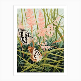 Butterflies In The Grass Japanese Style Painting 1 Art Print