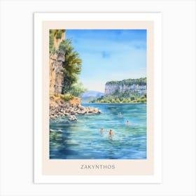 Swimming In Zakynthos Greece Watercolour Poster Art Print