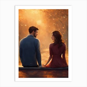 Couple Sitting On A Bench Art Print