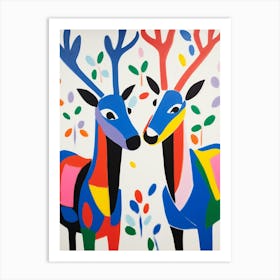 Colourful Kids Animal Art Reindeer 1 Art Print