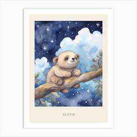 Baby Sloth Sleeping In The Clouds Nursery Poster Art Print