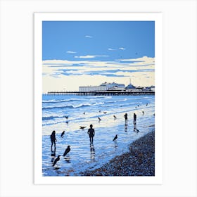 Linocut Of Brighton Beach East Sussex 2 Art Print