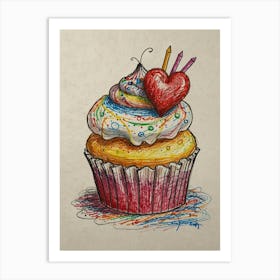 Cupcake With Heart 3 Art Print