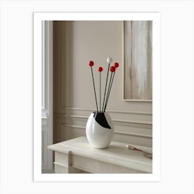 Vase With Red And Black Flowers Art Print