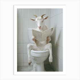 Goat On The Toilet Bathroom, Goat Lover Gift Funny Bathroom Art Print