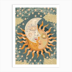 Sun Moon And Stars Celestial Zodiac Funky Bold Boho Art Print