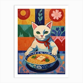 Cat Eating Ramen Art Print