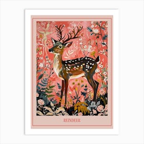 Floral Animal Painting Reindeer 2 Poster Art Print