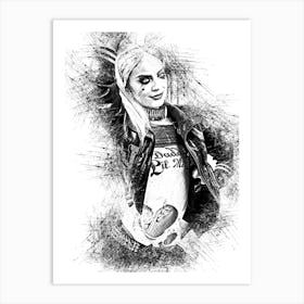 Margot Robbie Harley Pencil Drawing Art Print