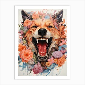 Wolf With Flowers Art Print