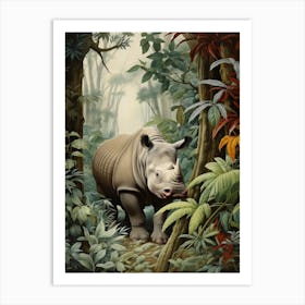 Rhino In The Leaves Realistic Illustration 2 Art Print