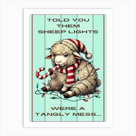 Cute Sheep in Christmas Lights Art Print