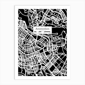 Amsterdam (Holland) City Map — Hand-drawn map, vector black map Art Print