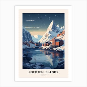 Winter Night  Travel Poster Lofoten Islands Norway 1 Art Print