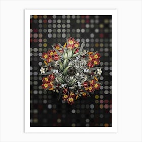 Vintage Treacleberry Flower Wreath on Dot Bokeh Pattern n.0050 Art Print