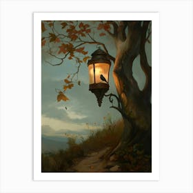 Bird Perched On A Lamppost Art Print