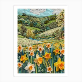 Daffodils Field Knitted In Crochet 1 Art Print